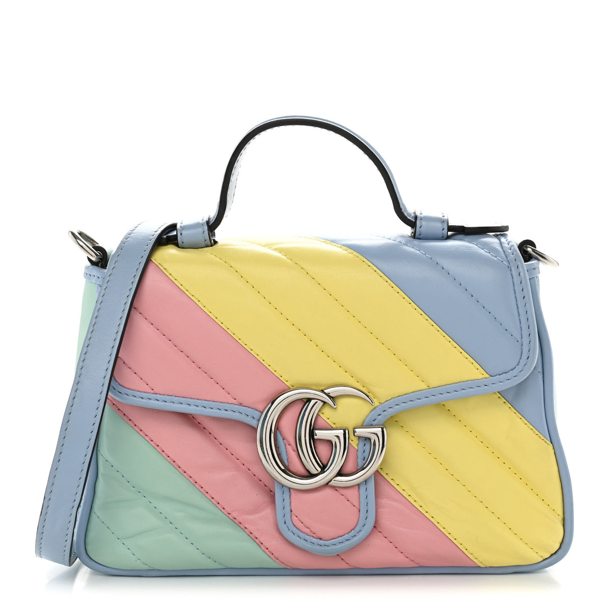 Gucci Calfskin Matelasse Diagonal Mini GG Marmont Top Handle Shoulder Bag Multicolor Pastel 1 of 10