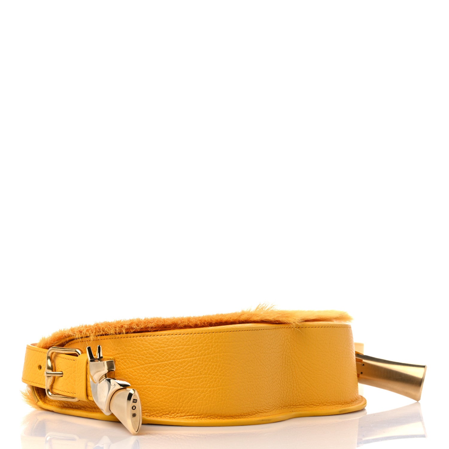 Burberry Calfskin Goat Fur Chess Satchel Bag Mimosa 4 of 10