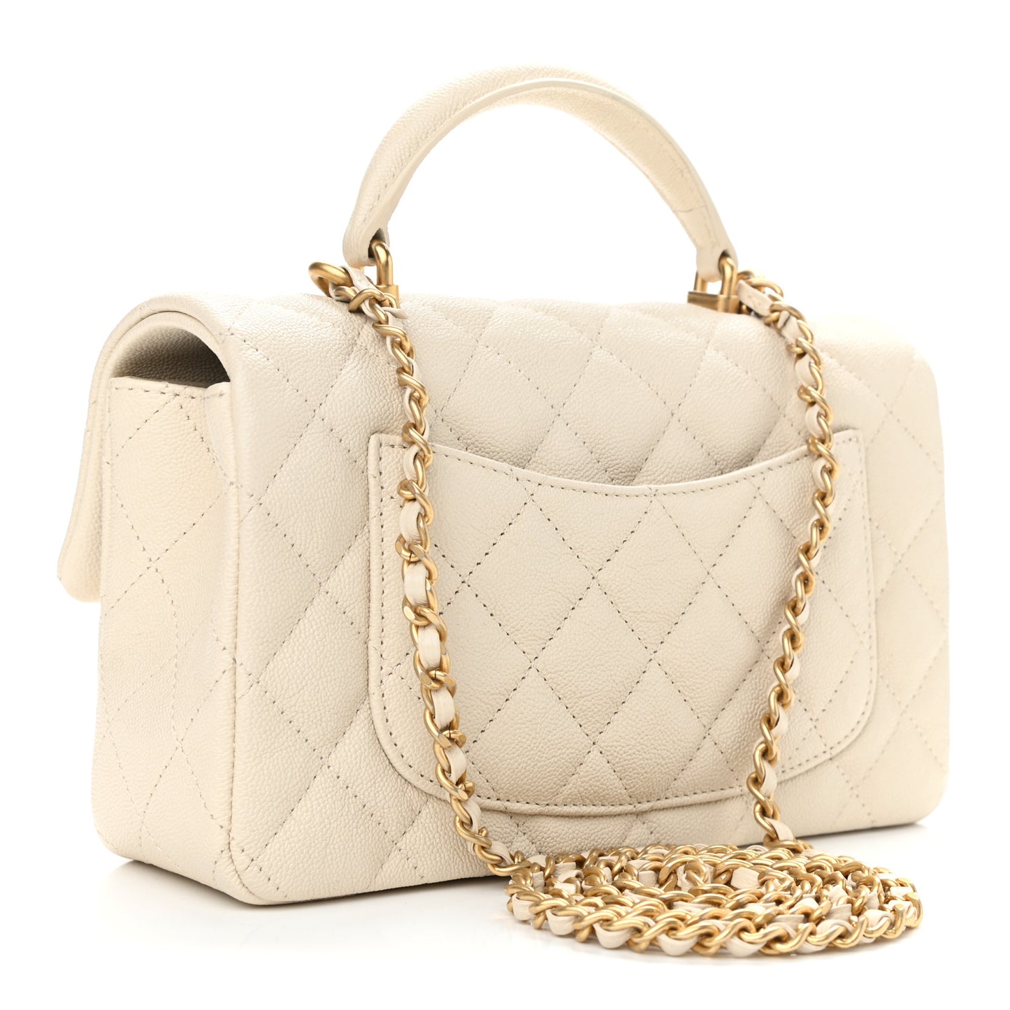 Caviar Quilted Mini Top Handle Rectangular Flap Beige