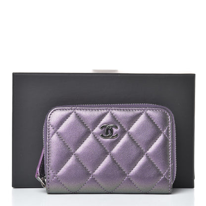 Chanel Metallic Lambskin Quilted Zip Around Coin Purse Wallet Purple 8 of 8