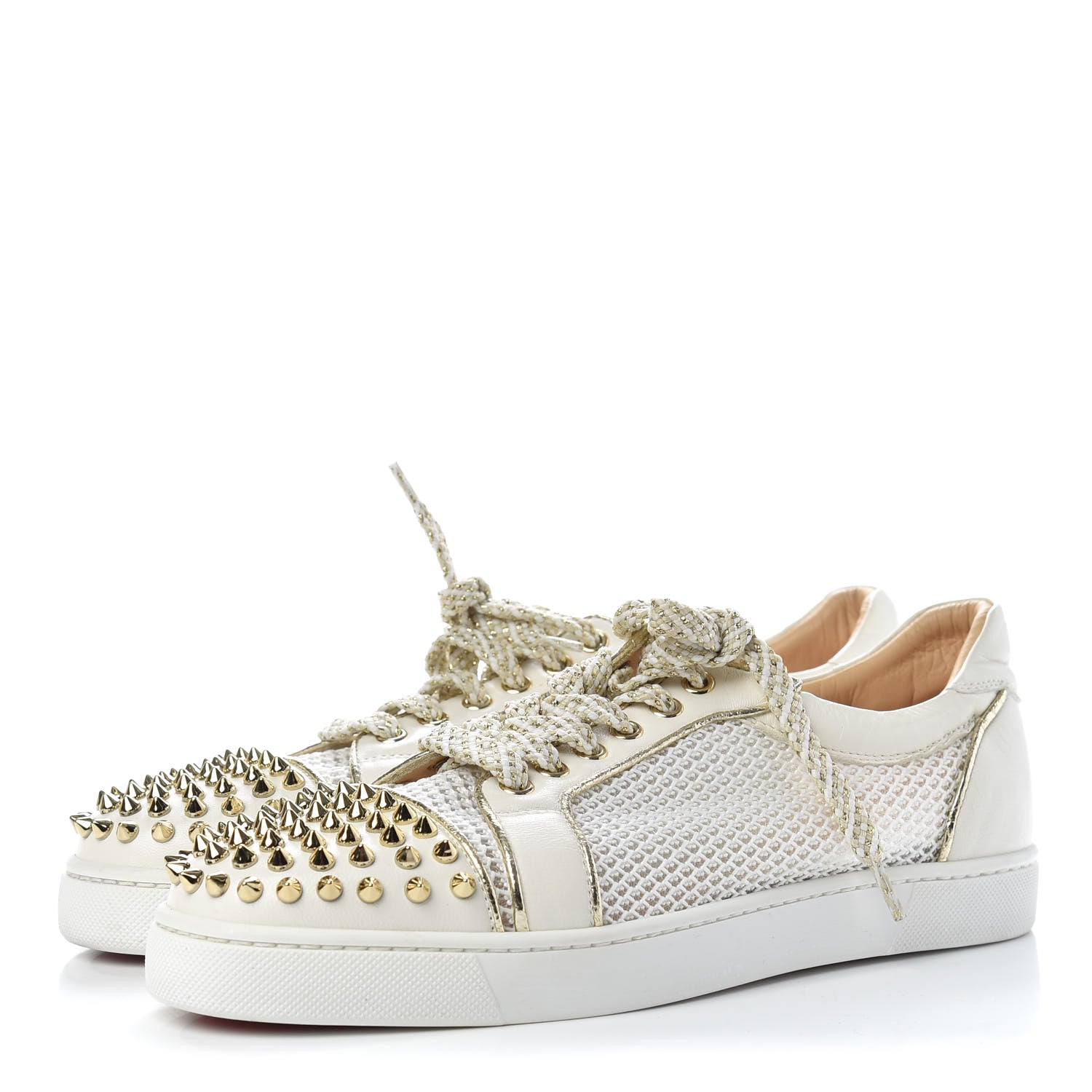 Christian Louboutin Nappa Spikes Womens Vieira Flat Sneakers 40.5 Latte Light Gold 3 of 11