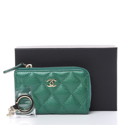 Chanel Metallic Caviar Quilted Key Holder Case Green 8 of 8