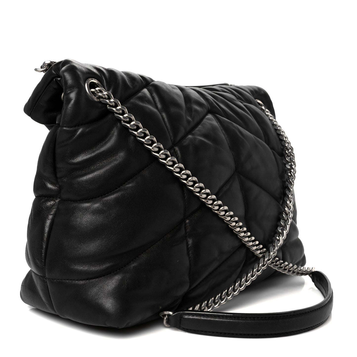 Lambskin Quilted Medium Loulou Puffer Monogram Chain Satchel Black