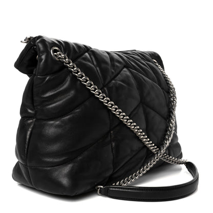 Saint Laurent Lambskin Quilted Medium Loulou Puffer Monogram Chain Satchel Black 3 of 11