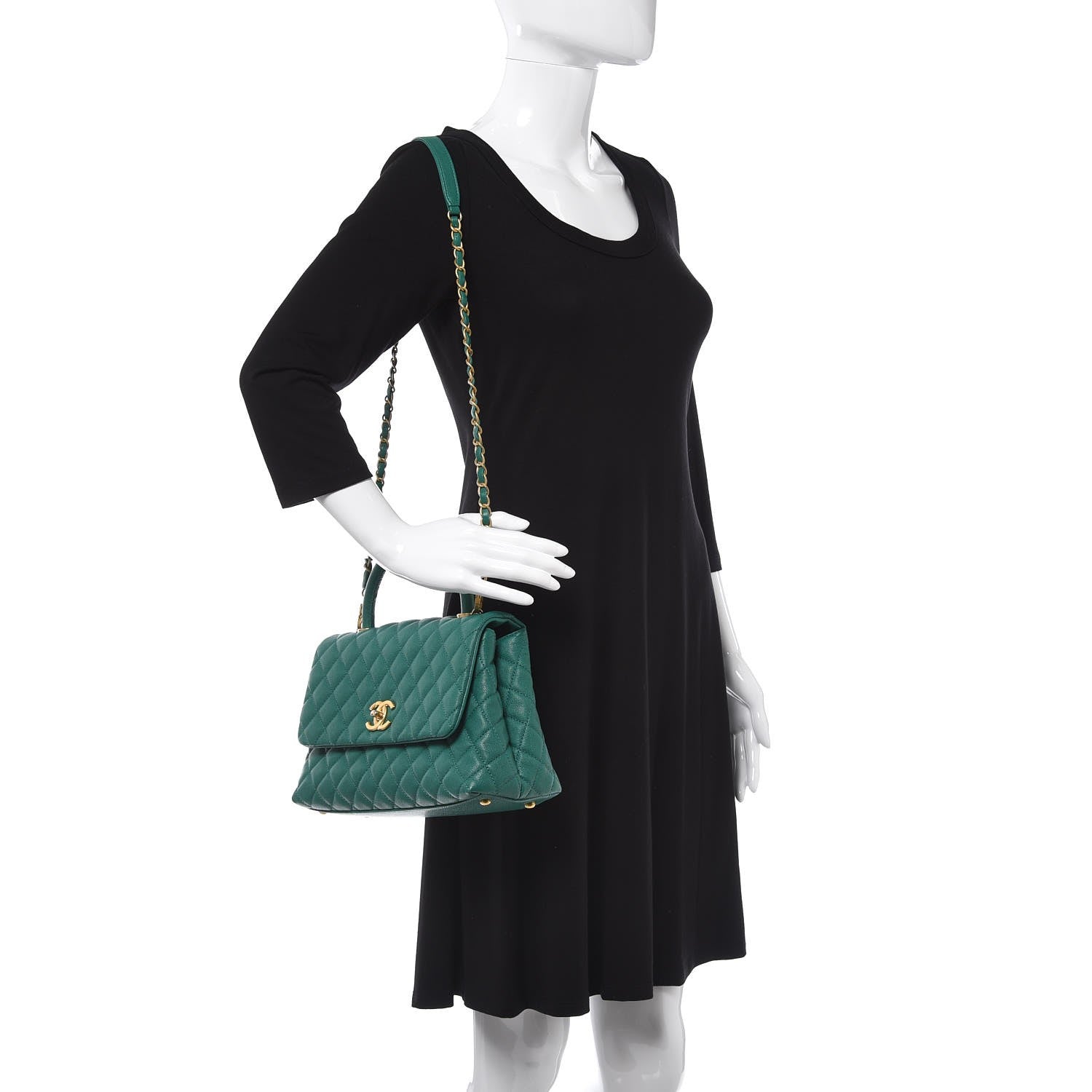 Chanel Caviar Quilted Small Coco Handle Flap Green 2 of 9