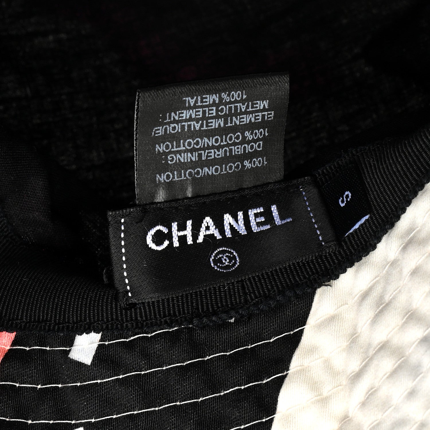 Chanel Cotton Logo Cloche Hat S Ecru Black Pink 9 of 11
