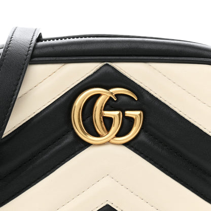 Gucci Calfskin Matelasse Mini GG Marmont Chain Shoulder Bag Black White 8 of 10