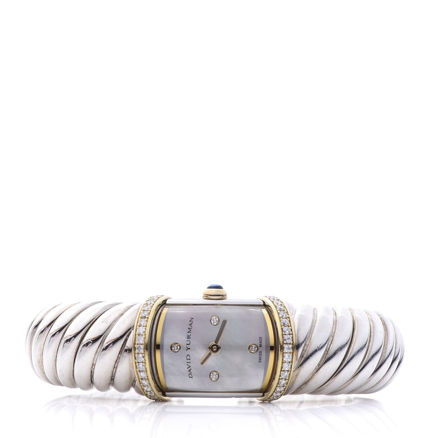 David Yurman Sterling Silver 18K Yellow Gold Diamond Bezel Mother of Pearl 19mm Waverly Quartz Watch 3 of 6