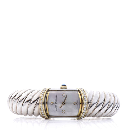 David Yurman Sterling Silver 18K Yellow Gold Diamond Bezel Mother of Pearl 19mm Waverly Quartz Watch 3 of 6