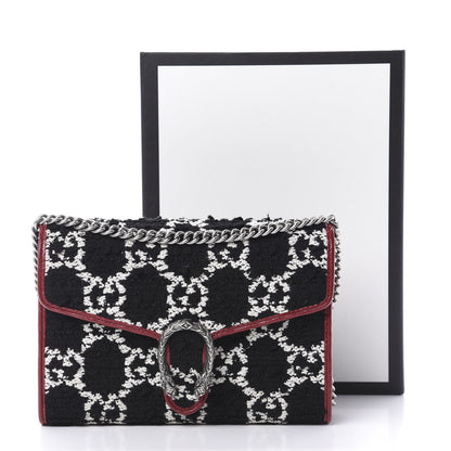Gucci Tweed GG Monogram Mini Dionysus Chain Wallet Black White Romantic Cherry 11 of 11