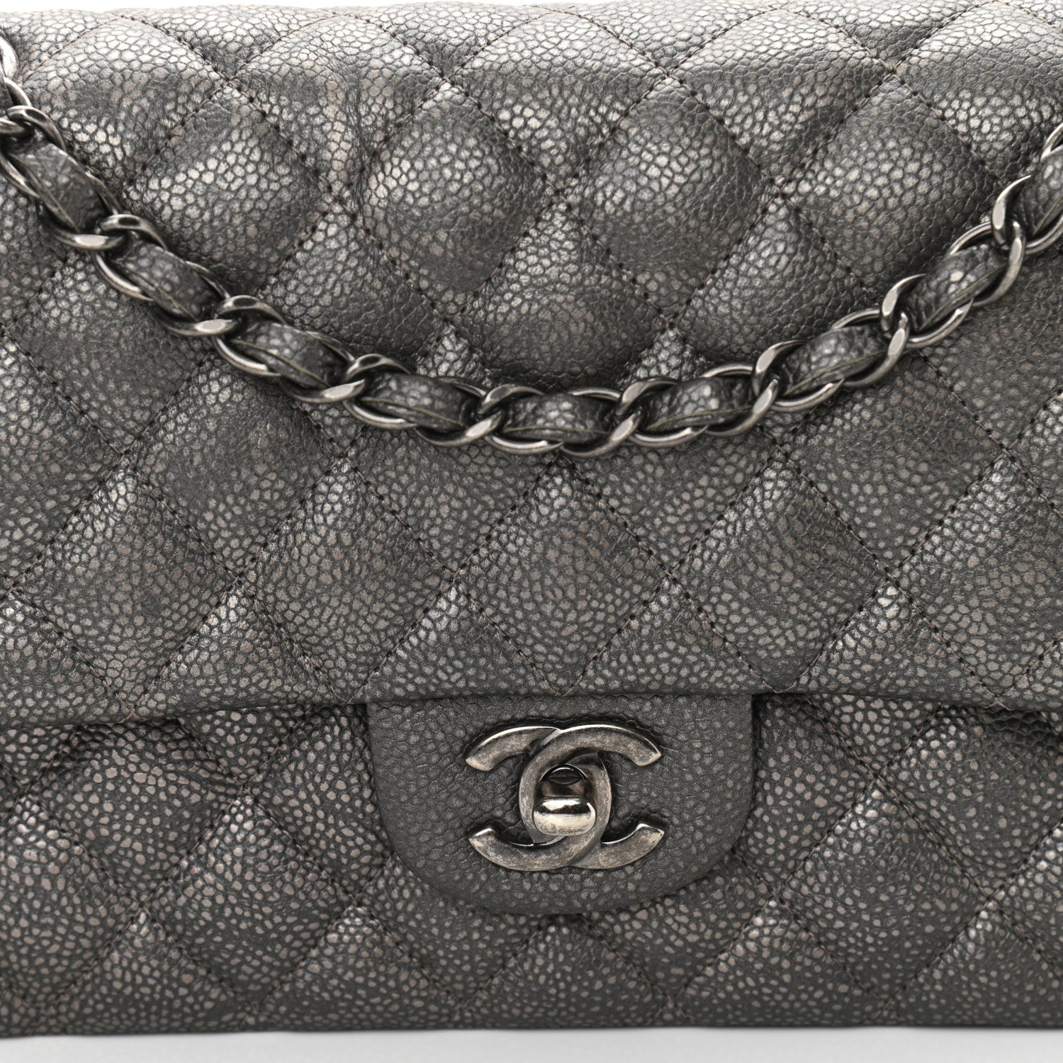 Chanel Metallic Caviar Quilted Medium Double Flap Dark Grey 7 of 9