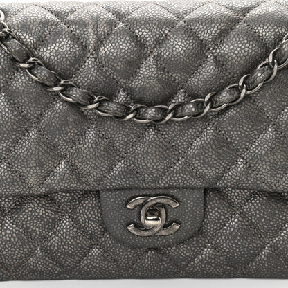 Chanel Metallic Caviar Quilted Medium Double Flap Dark Grey 7 of 9