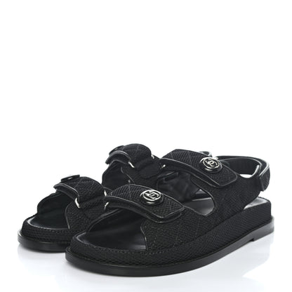 Chanel Fabric Velcro Dad Sandals 39 Black 3 of 8