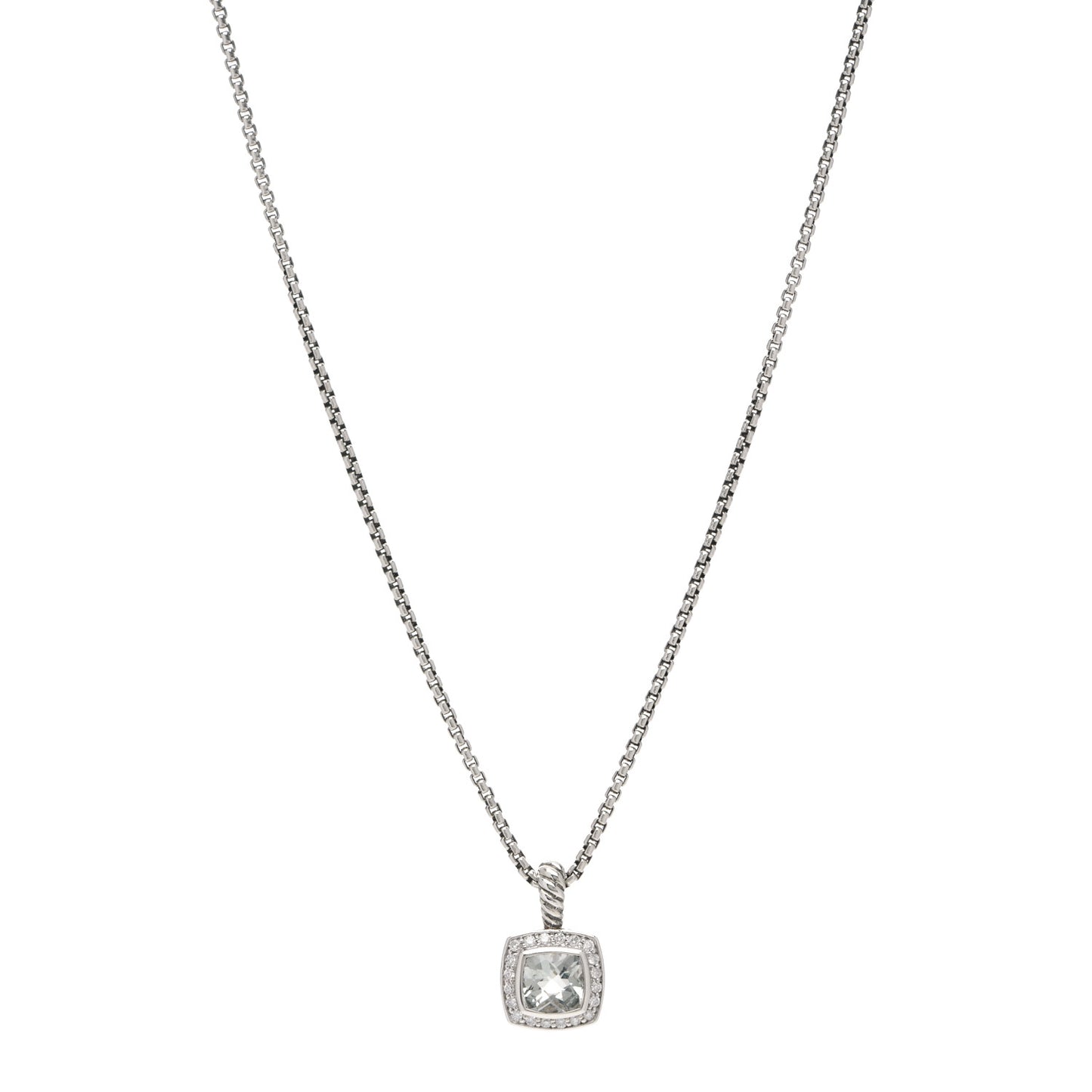 Sterling Silver Diamond Prasiolite 7mm Petite Albion Pendant Necklace