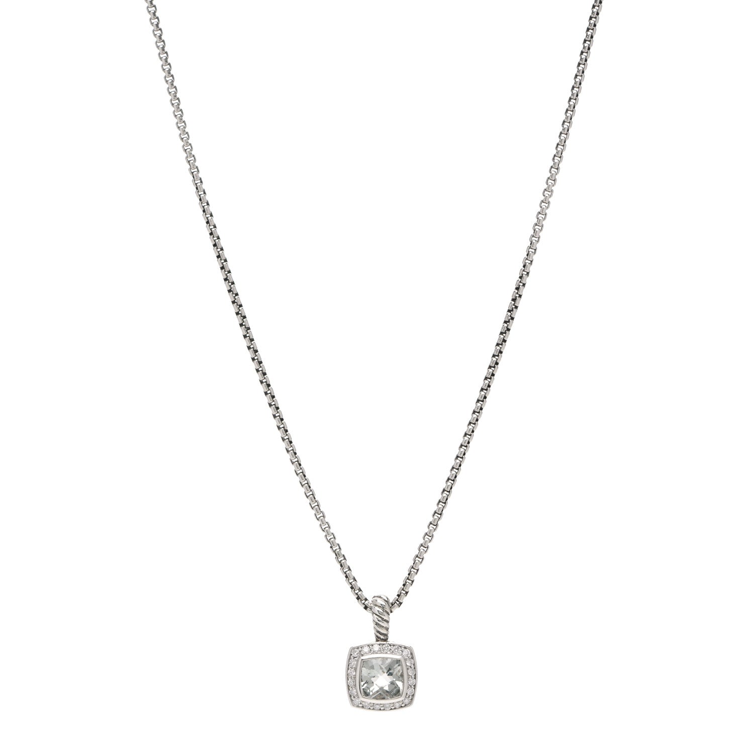 David Yurman Sterling Silver Diamond Prasiolite 7mm Petite Albion Pendant Necklace 1 of 7