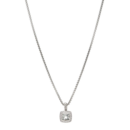 David Yurman Sterling Silver Diamond Prasiolite 7mm Petite Albion Pendant Necklace 1 of 7