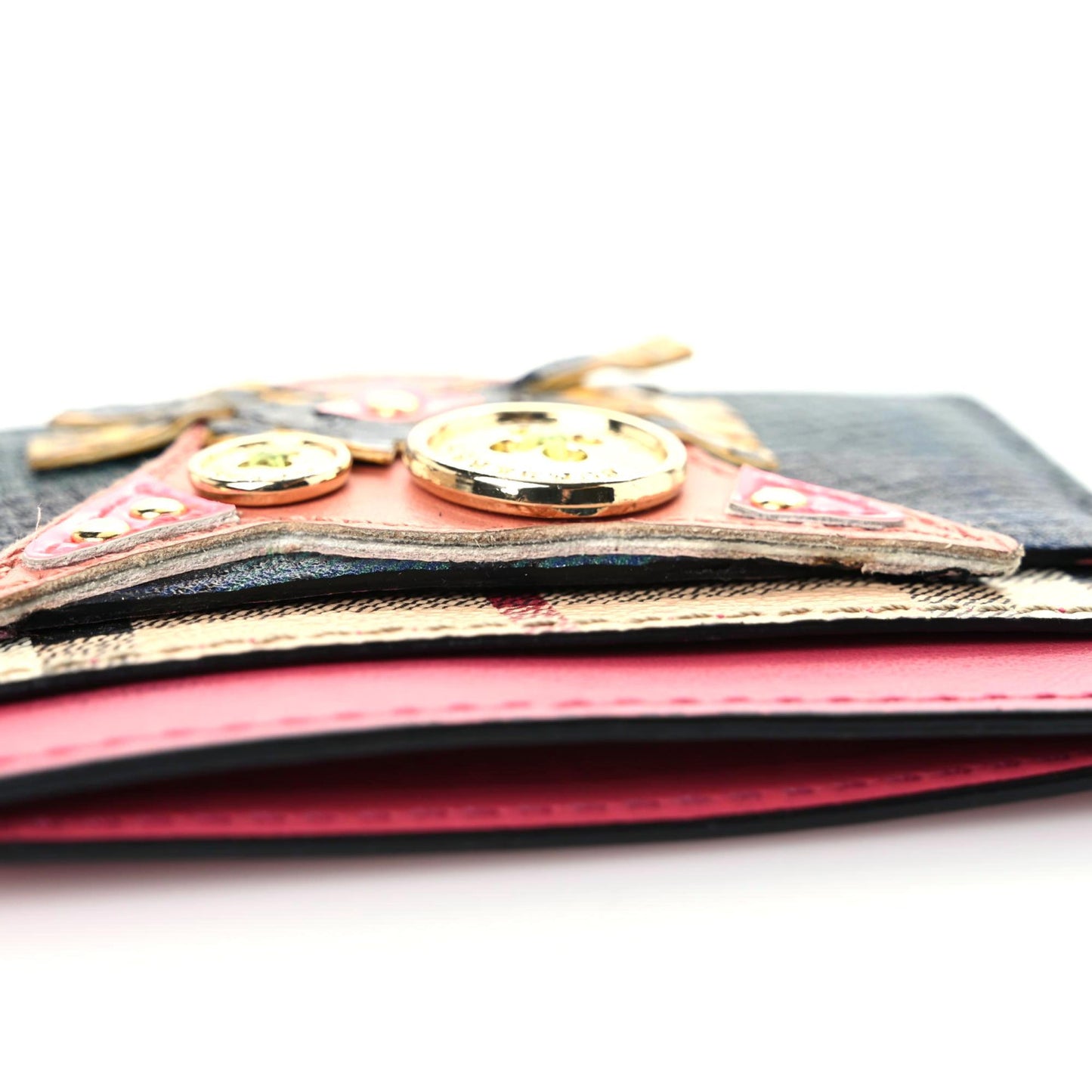 Calfskin Haymarket Check Cat Appliqué Card Case Multicolor