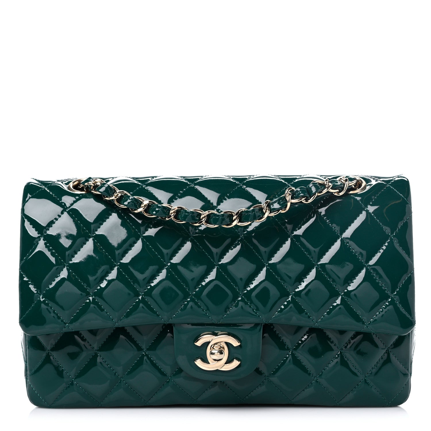 Chanel Patent Calfskin Quilted Medium Double Flap Green 1 of 9