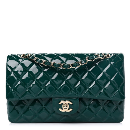 Chanel Patent Calfskin Quilted Medium Double Flap Green 1 of 9
