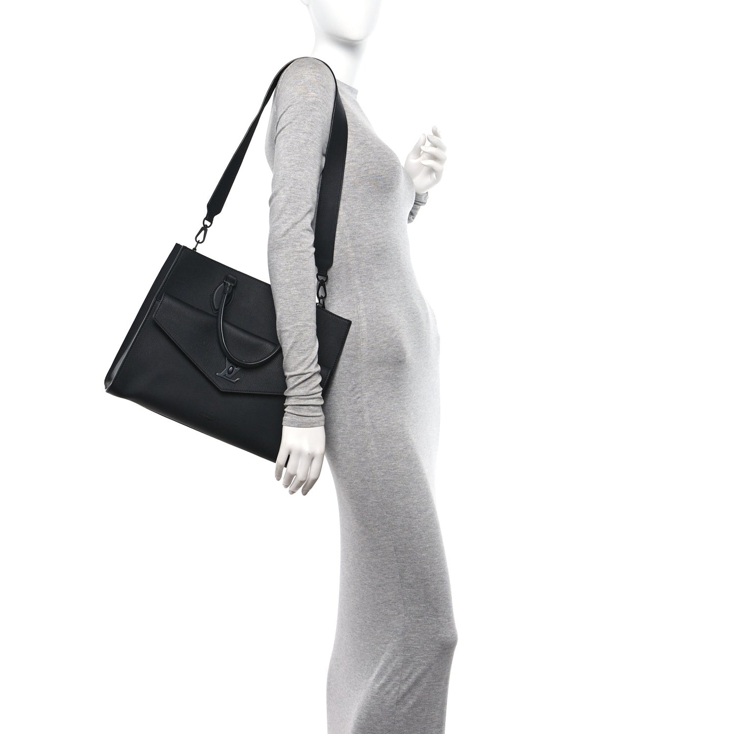 Soft Calfskin Lockme Tote MM Black