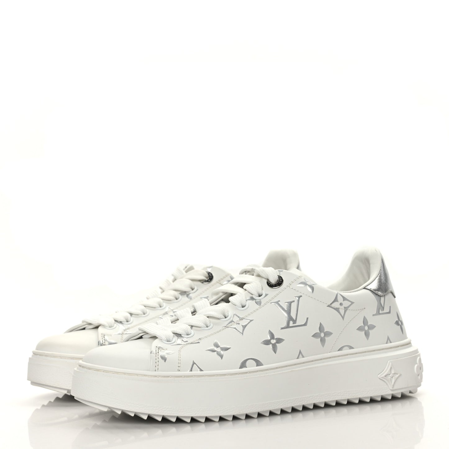 Calfskin Monogram Debossed Time Out Sneakers 38 White Silver