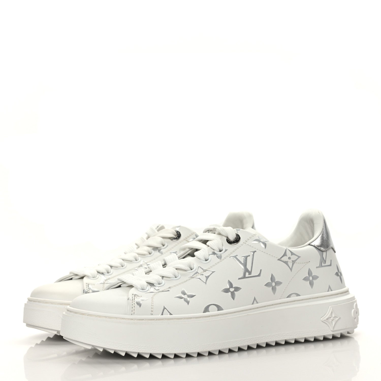 Louis Vuitton Calfskin Monogram Debossed Time Out Sneakers 38 White Silver 3 of 7