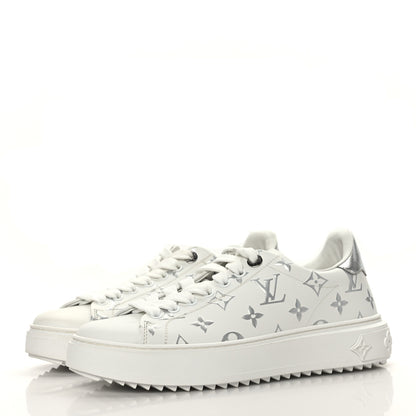 Louis Vuitton Calfskin Monogram Debossed Time Out Sneakers 38 White Silver 3 of 7