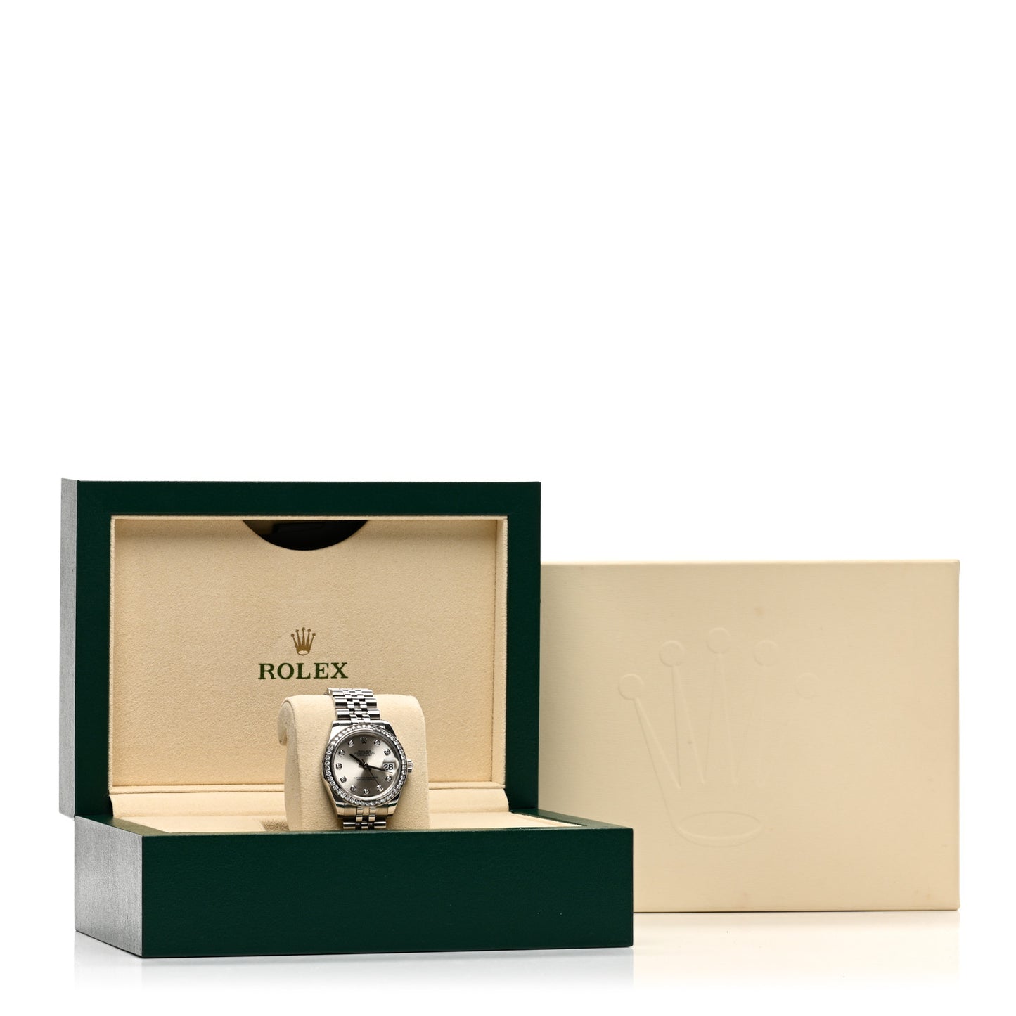 Stainless Steel 18K White Gold Diamond Bezel 31mm Oyster Perpetual Datejust Watch Silver 178384