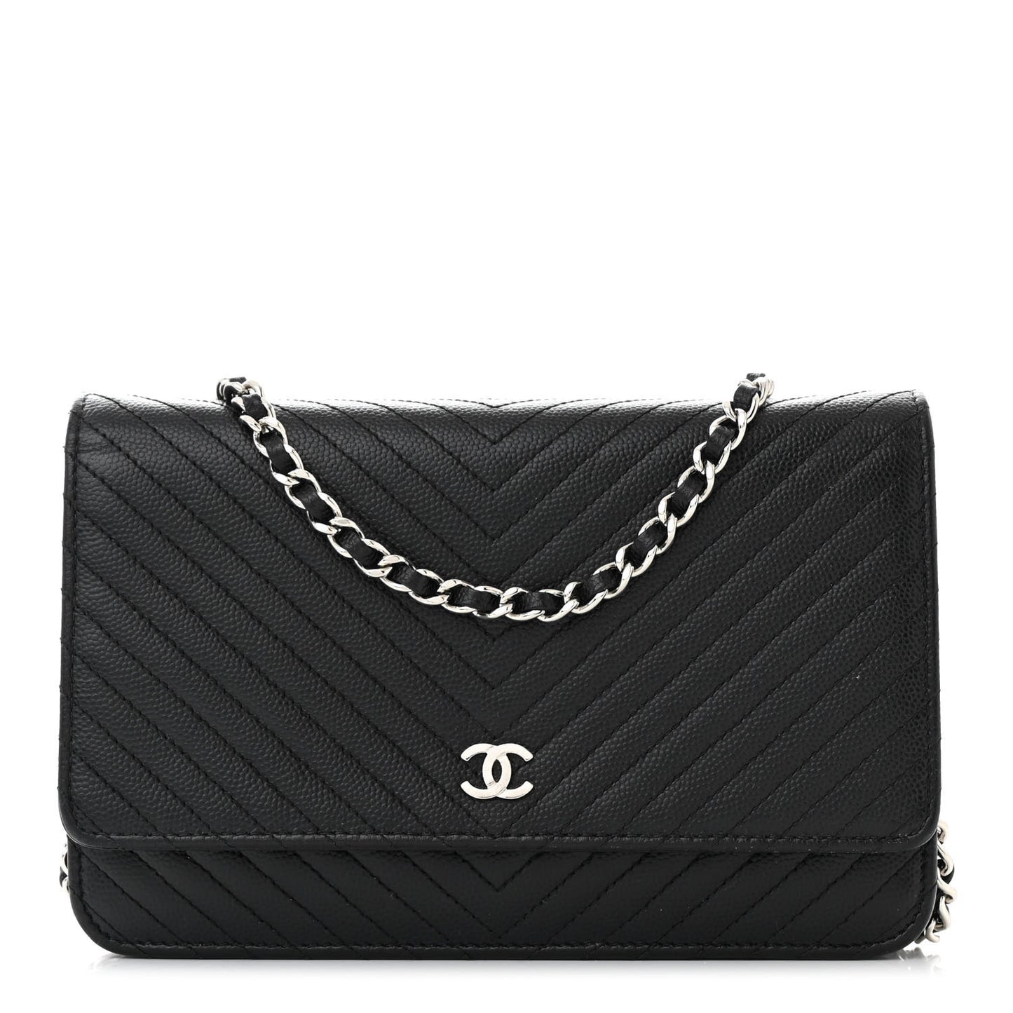 Caviar Chevron Quilted Wallet On Chain WOC Black