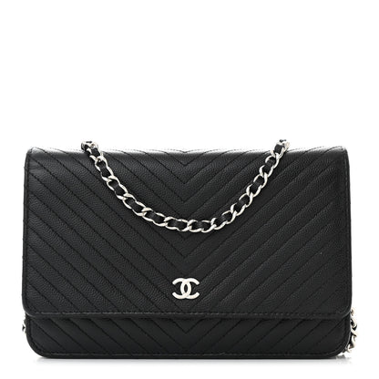 Chanel Caviar Chevron Quilted Wallet On Chain WOC Black 1 of 12