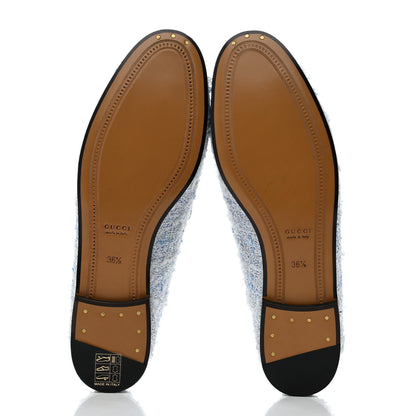Gucci Wool Tweed Horsebit Womens Jordaan Loafers 36.5 Light Blue White Mystic White 5 of 8