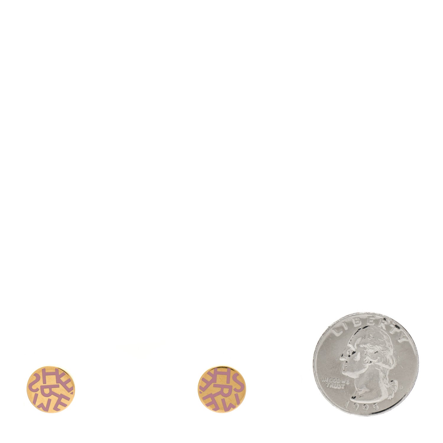 Hermes Enamel Alphabet Round Earrings Pink Gold 2 of 5