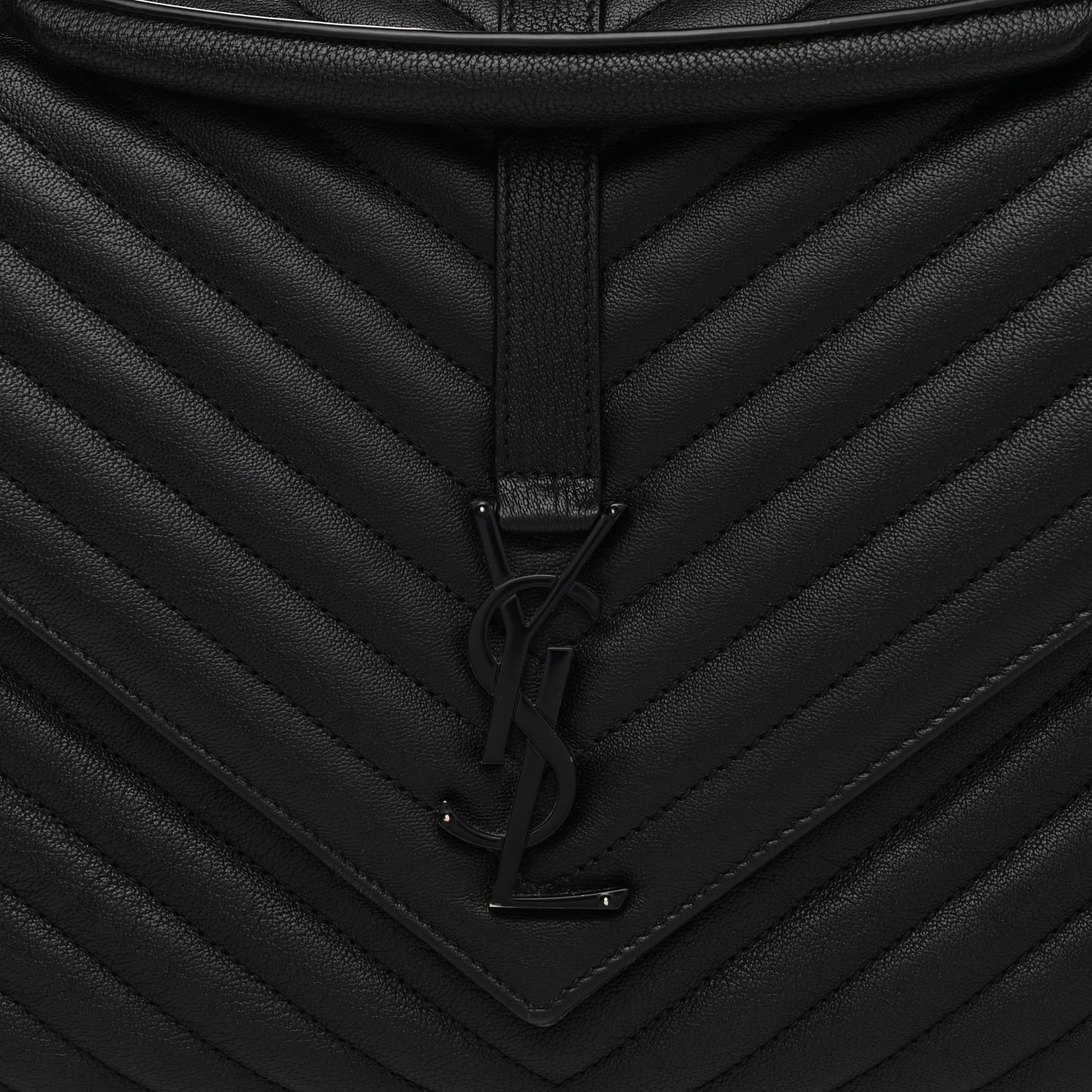 Sheepskin Matelasse Chevron Monogram Monochrome Large College Satchel Black