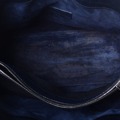 Saint Laurent Calfskin Crocodile Embossed Medium Souple Sac De Jour Navy 6 of 9