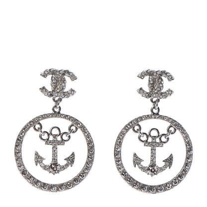 Chanel Crystal Pearl CC Anchor Drop Earrings Silver 1 of 5