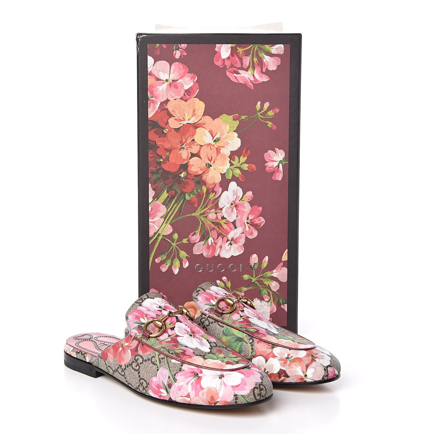 GG Supreme Monogram Blooms Womens Princetown Slippers 36 Beige Multicolor Dry Rose