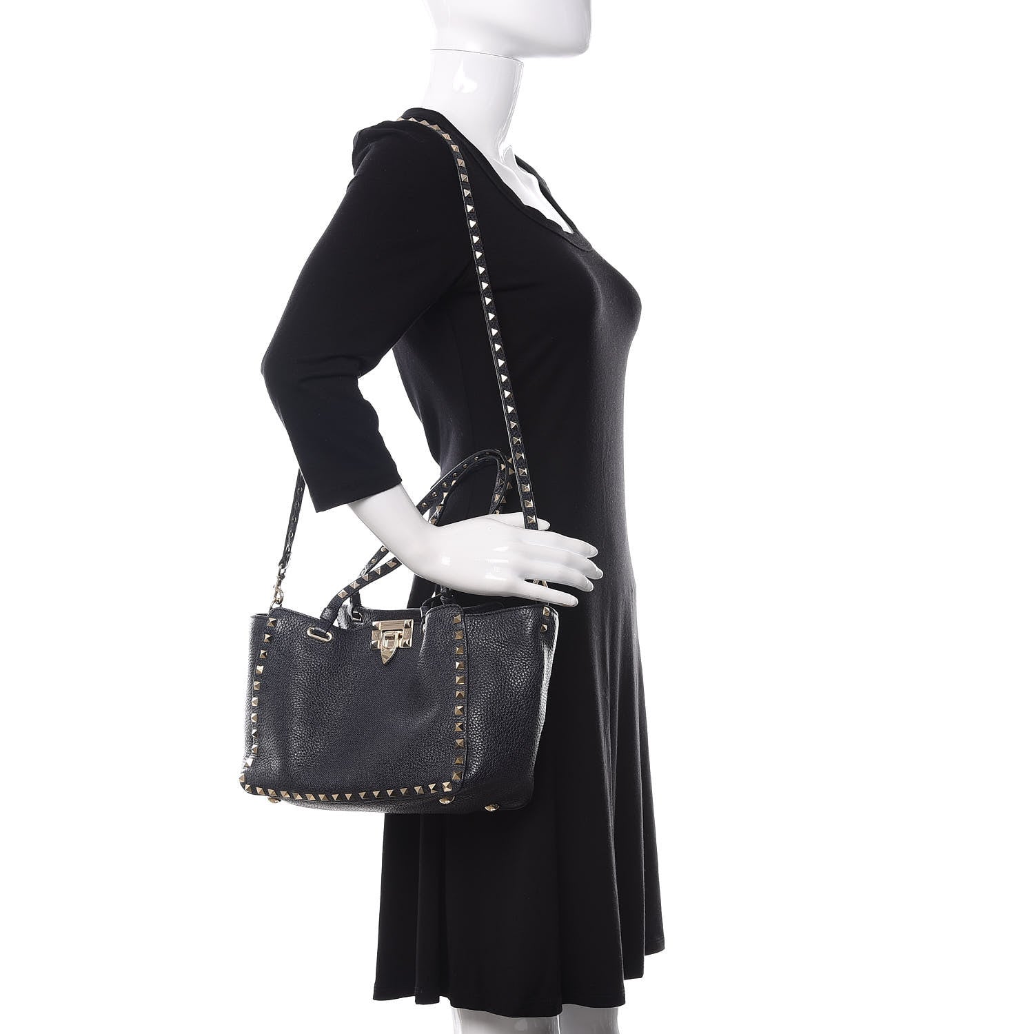 Valentino Garavani Pebbled Calfskin Small Rockstud Tote Marine 2 of 9
