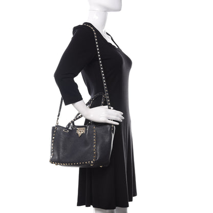 Valentino Garavani Pebbled Calfskin Small Rockstud Tote Marine 2 of 9