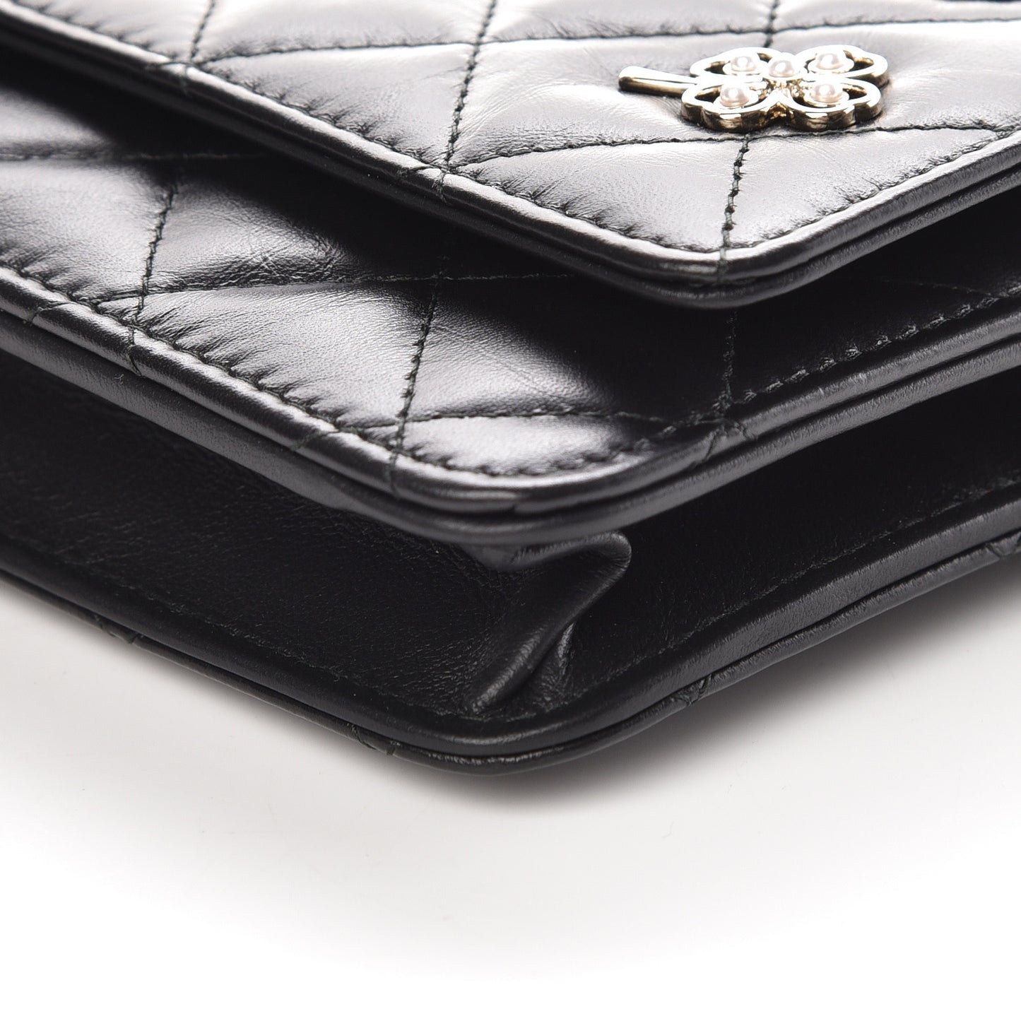 Aged Calfskin Quilted Lucky Charms 2.55 Reissue Wallet On Chain WOC Black