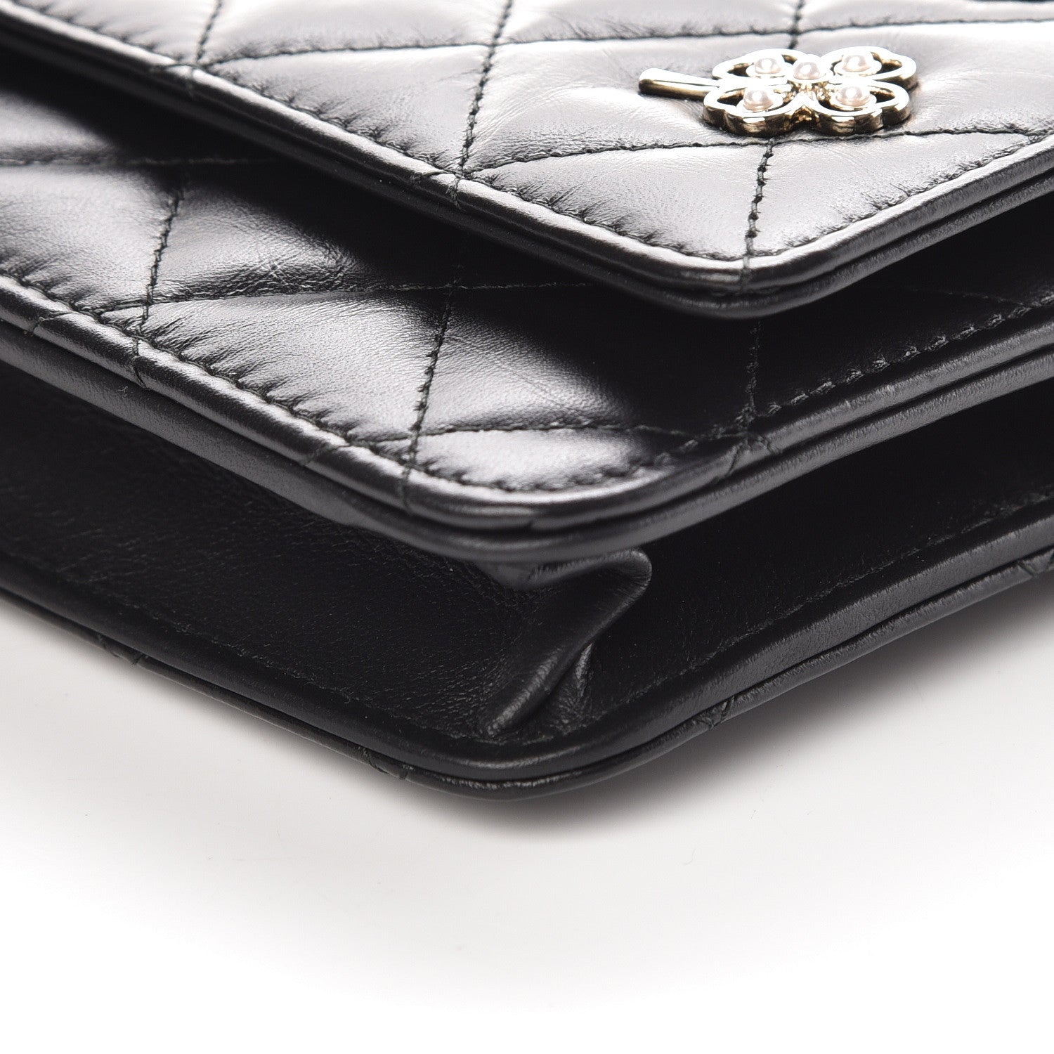 Chanel Aged Calfskin Quilted Lucky Charms 2.55 Reissue Wallet On Chain WOC Black 10 of 11