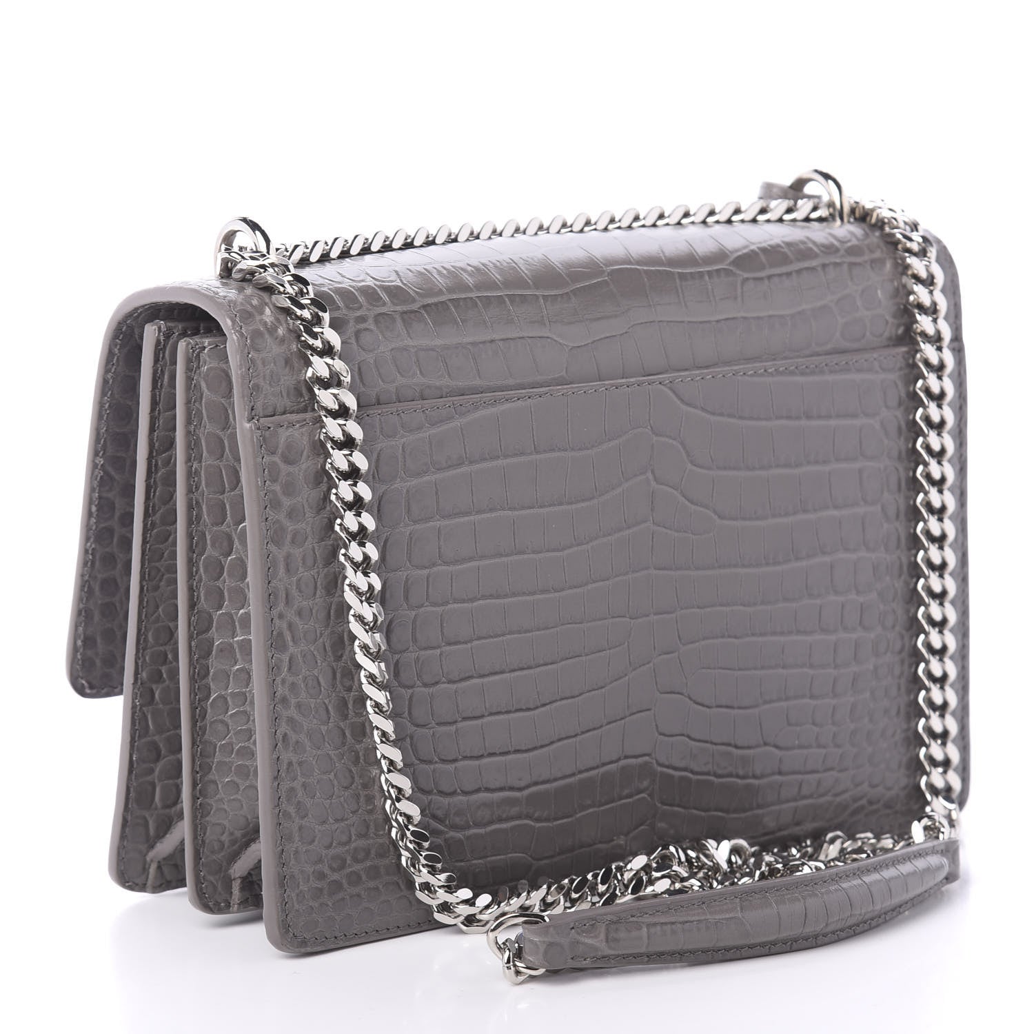 Saint Laurent Calfskin Crocodile Embossed Medium Monogram Sunset Fog 3 of 9