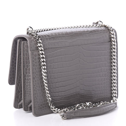 Saint Laurent Calfskin Crocodile Embossed Medium Monogram Sunset Fog 3 of 9