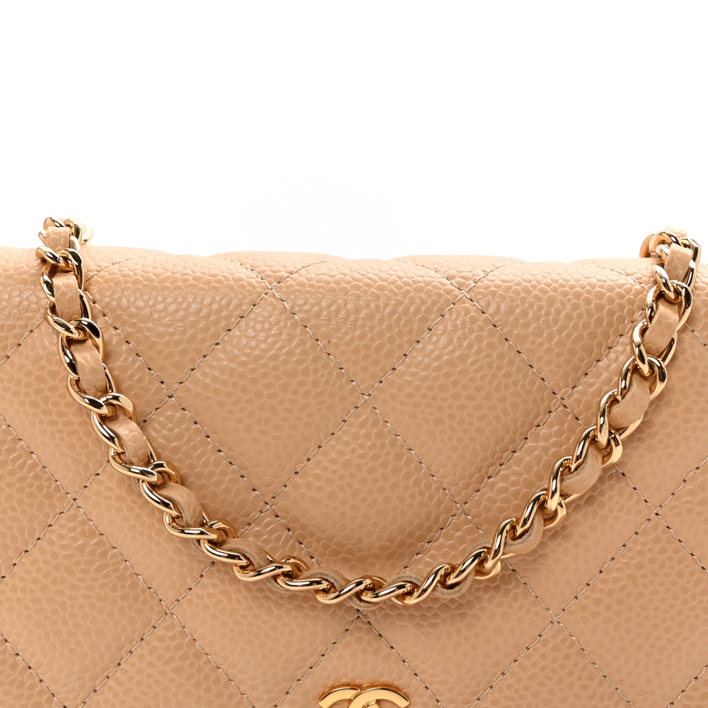 Caviar Quilted Wallet on Chain WOC Beige