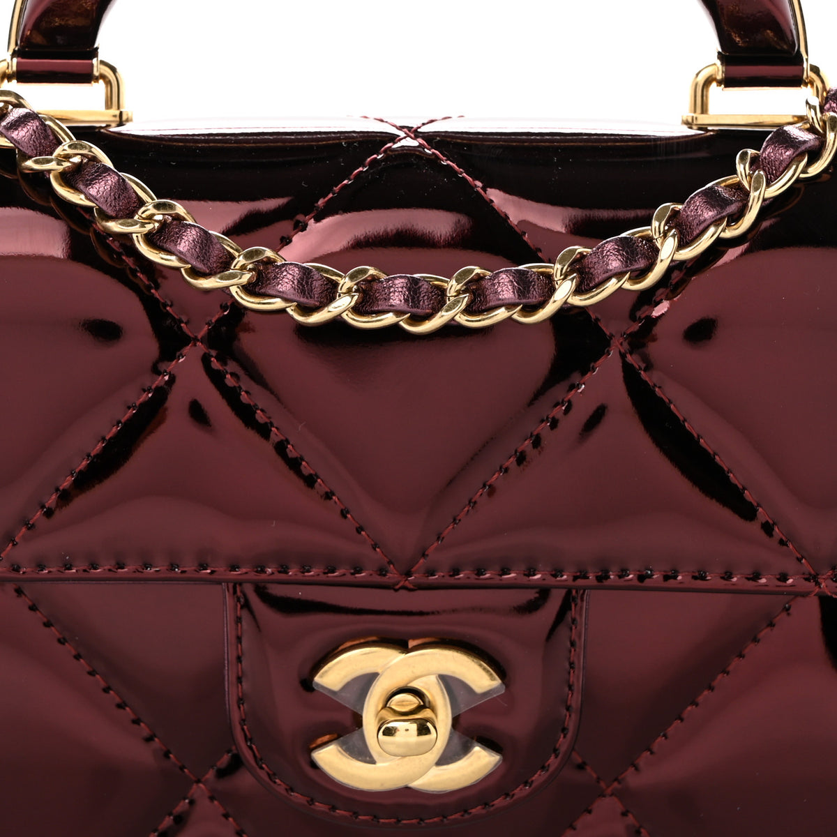 Chanel Metallic Mirror Calfskin Large Top Handle Clutch With Chain  Burgundy 8 of 10