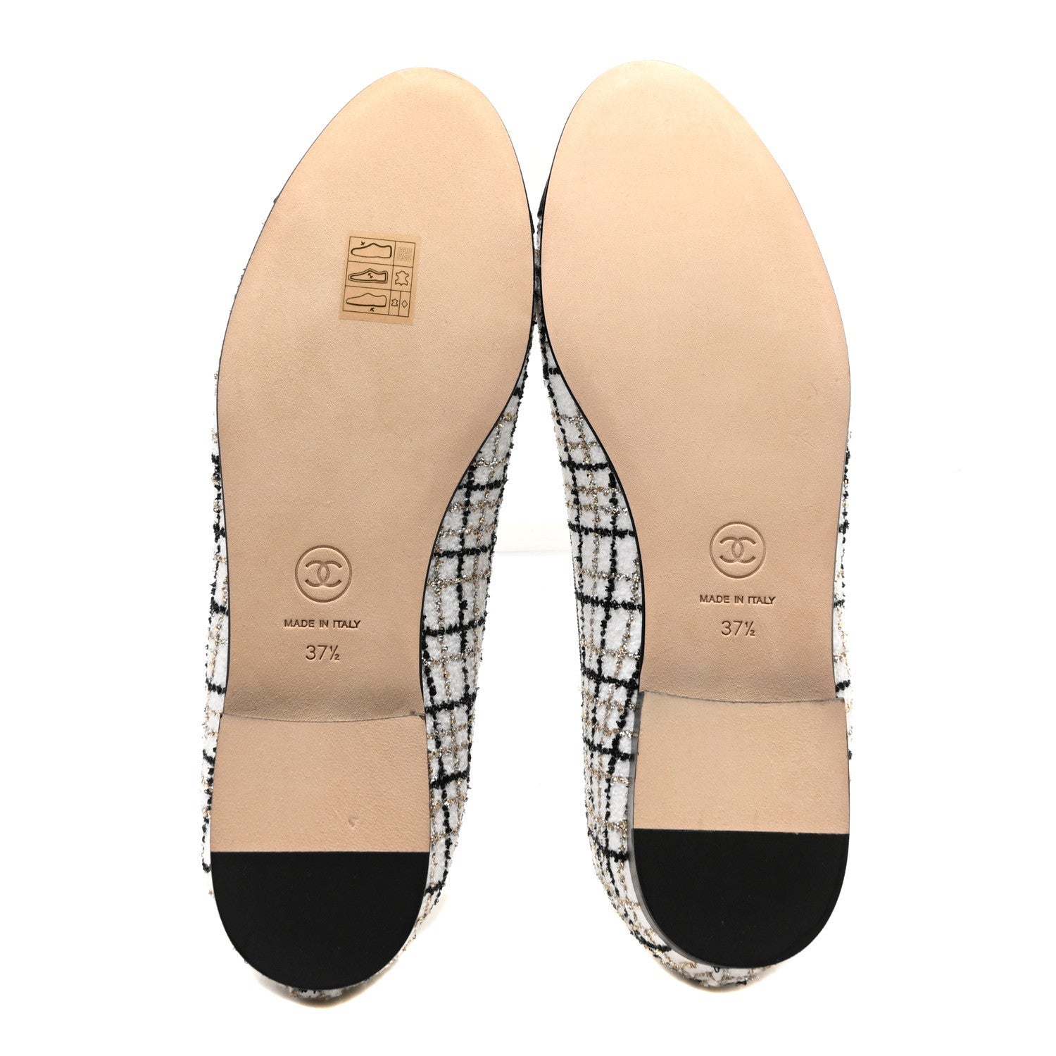 Chanel Tweed Grosgrain Cap Toe Ballerina Flats 37.5 White Gold Black 6 of 8