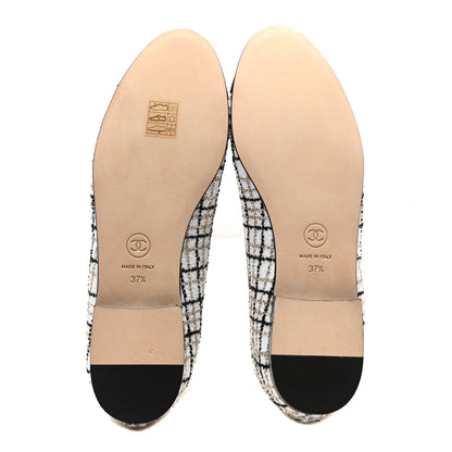 Chanel Tweed Grosgrain Cap Toe Ballerina Flats 37.5 White Gold Black 6 of 8