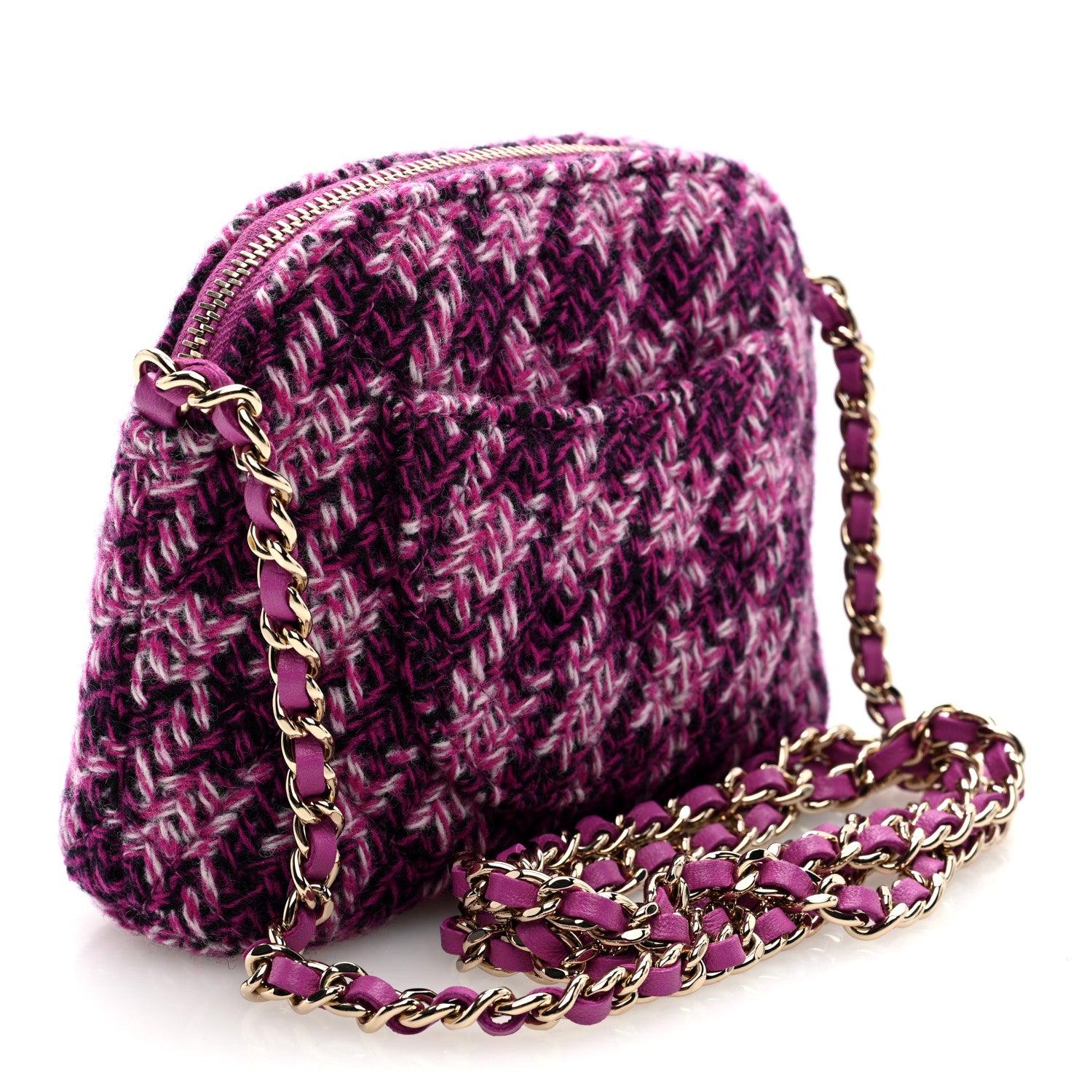 Chanel Tweed Quilted Mini Clutch With Chain Purple 1714180