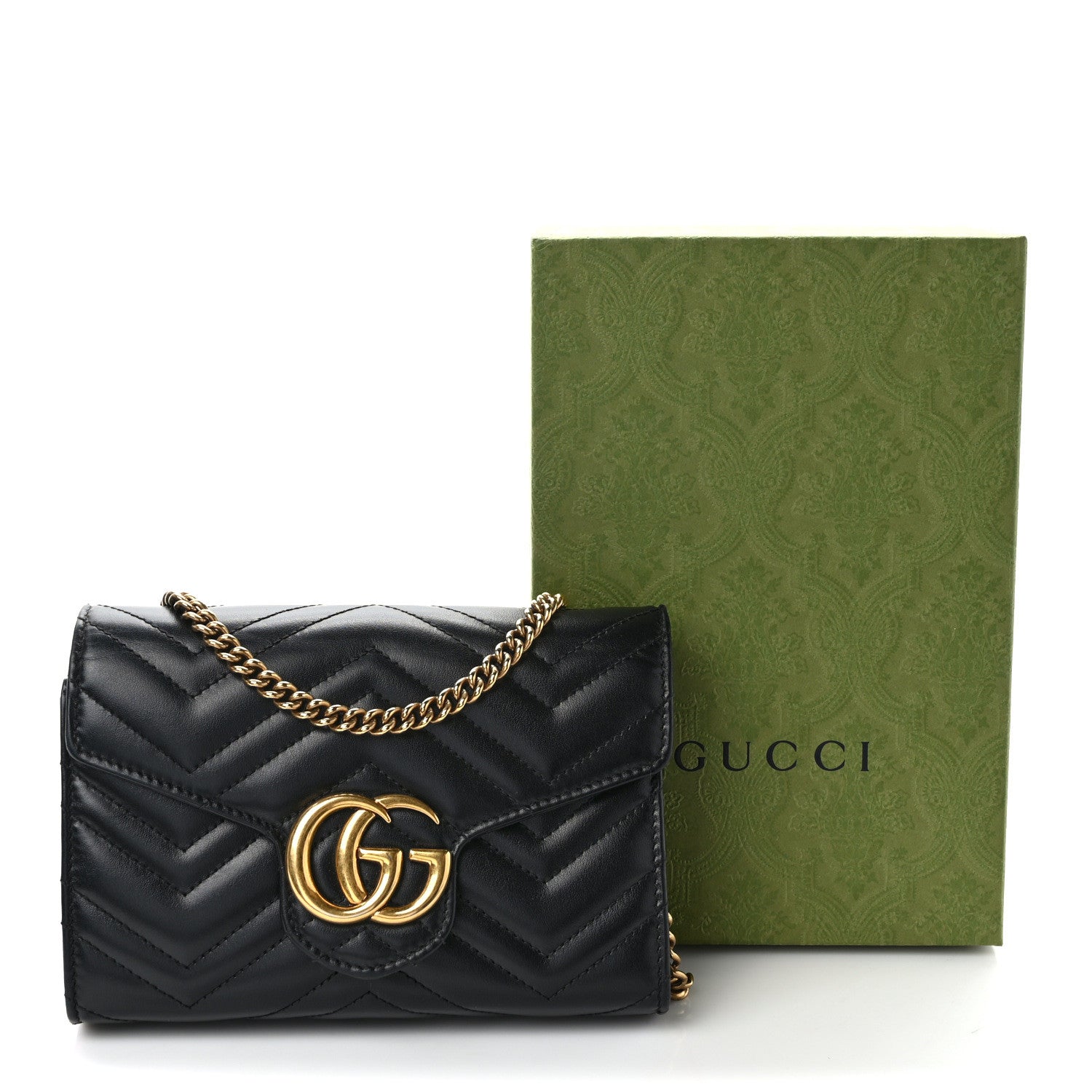 Gucci Calfskin Matelasse GG Marmont Chain Wallet Black 9 of 9