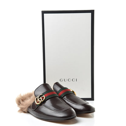 Gucci Goatskin Fur Web GG Mens Princetown Slippers 8 Cocoa 8 of 8