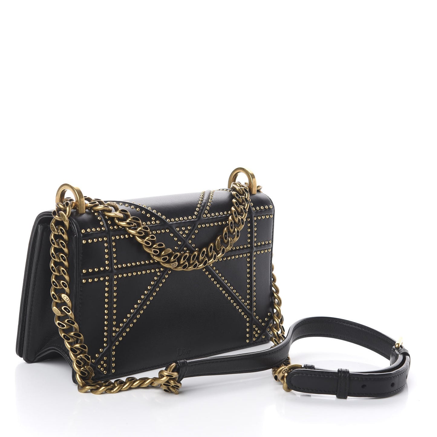 Calfskin Studded Small Diorama Flap Bag Black